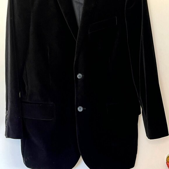 MEN’S EXPRESS BLACK VELVET 2 BUTTON BLAZER JACKET SIZE 40R - Picture 4 of 14